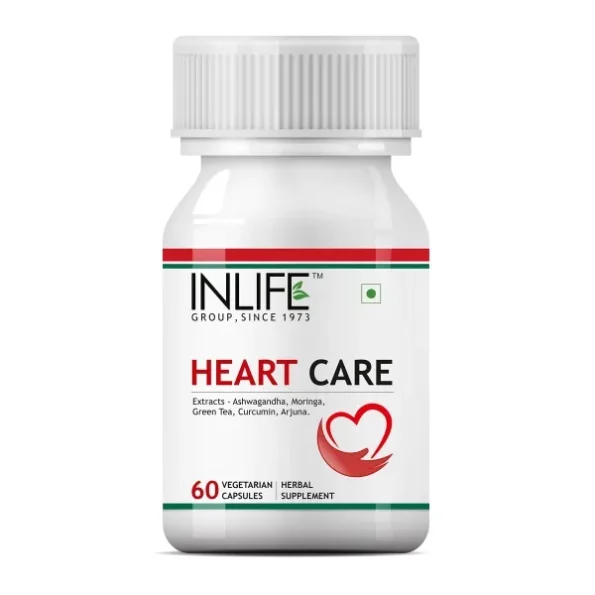 INLIFE Heart Care Supplement, Arjuna Moringa Ashwagandha Green Tea & Curcumin - 60 Vegetarian Capsules available on Herbkart