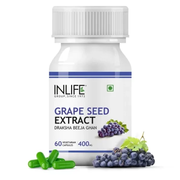 INLIFE Grape Seed Extract (Proanthocyanidins > 95%) Antioxidant, 400 mg - 60 Vegetarian Capsules available on Herbkart