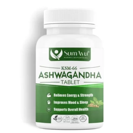 SumAyu KSM-66 Ashwagandha Tablet, Relieves Energy & Strength, Improves Mood & Sleep, Supports Overall Health -60 Tablets, For Men and Women