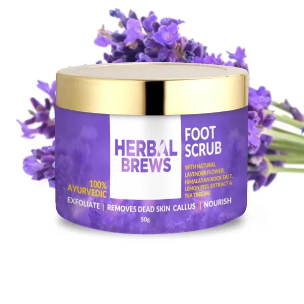 Herbal Brews - Foot Scrub with NATURAL LAVENDER FLOWER, Himalayan Salt, Lemon Peel Extract & Tea Tree Oil - AYURVEDIC FORMULA - 100% Natural, Removes Dead Skin - Moisturizing & Exfoliating Scrub - 50g (Lavender Foot Scrub), Herbkart8t771RGdLkWeNL.webp, Herbkart8t771RGdLkWeNL