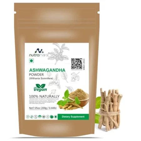 NutraMarck All-Natural Ashwagandha Root Powder | Pure Herbal Supplement | Helps Fight Anxiety and Stress | 200g / 0.44lb