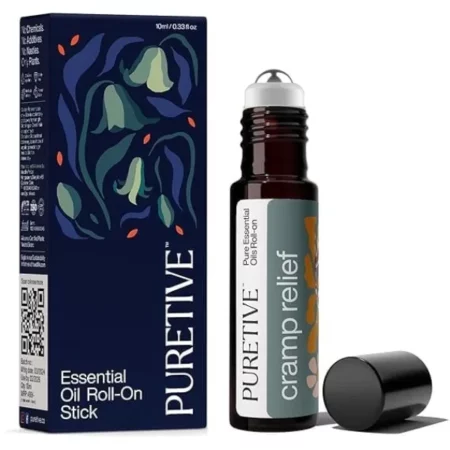 PURETIVE Cramp Relief Roll-On | Natural Period Pain Solution | 100% Pure Essential Oils | Instant Relief for Menstrual Cramps | Skin-Friendly, Stain-Free, Easy to Use | 10ml (Pack of 1)