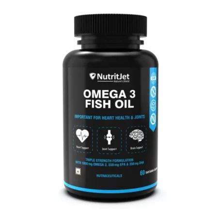 NutritJet Omega 3 Fish Oil 1000mg High Strength with 550 mg EPA and 350 mg DHA for Healthy Heart, Joint Care, Better Skin & Bones Health - 60 Softgels