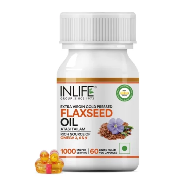 Inlife Flaxseed Oil Omega 3 6 9 Supplement - 60 Vegetarian Capsules available on Herbkart