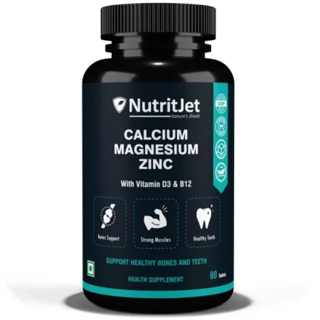 NutritJet Calcium Magnesium Zinc Vitamin D3 Vitamin B12 & Vitamin K2 - 60 Vegetarian Tablets for Bone Health, Joint Support, and Immunity Support for Women & Men
