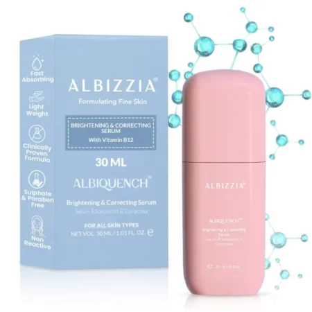 Albizzia Brightening & Correcting Face Serum | Albiquench Formula Vitamin C Serum for Men and Women with Vitamin B12 & Amino Acids | Non-Greasy AM-PM Formula for Dark Spot Correction, 30ML