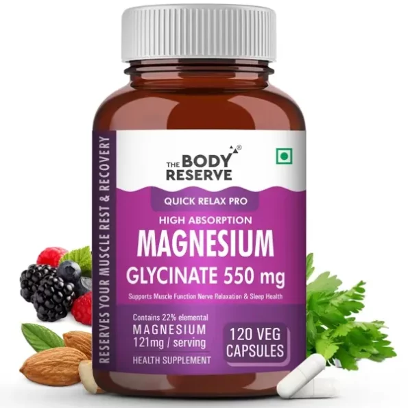 The Body Reserve Magnesium Glycinate Supplement - 120 Vegetable Capsules, 550mg Per Serving, Herbkart8t771qdF7pedPL.webp, Herbkart8t771qdF7pedPL