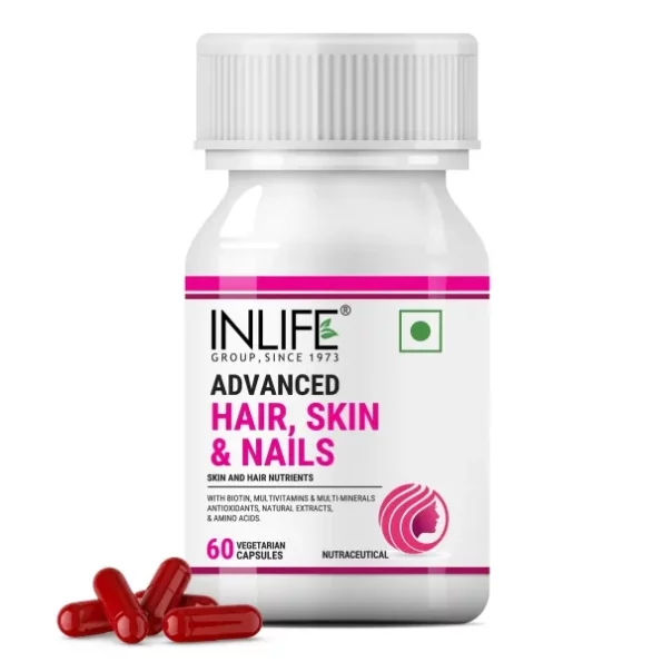 INLIFE Biotin Advanced Hair Skin & Nails Supplement with Multivitamin Minerals Amino Acids - 60 Vegetarian Capsules available on Herbkart