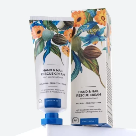 LuxaDerme Korean Hand & Nail Rescue Cream - Nourishes, Brightens, and Firms Dry Hands, 10% Shea Butter, 2% Niacinamide & Astaxanthin, Korean Skincare - 50ml