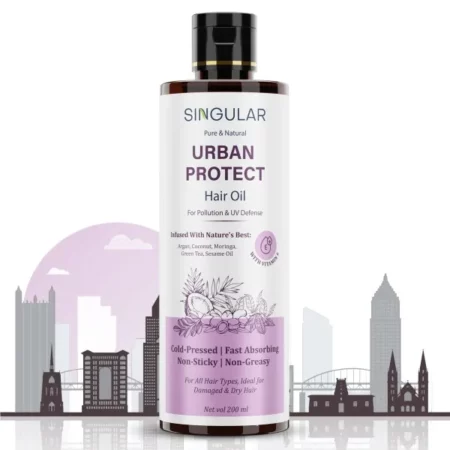 Singular Urban Protect Anti-Pollution Hair Oil for Damaged and Frizzy hair| UV Protection, Repairs & Strengthens | Restores Shine & Softness for Men & Women - Pure & Natural Cold Pressed Oil | Light Hair Oil for Daily Use | Argan, Coconut, Moringa, Green Tea, Sesame Oil with Vitamin E - 200 ml