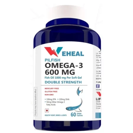 Weheal Double Strength Fish Oil 1000MG with Omega 3 600MG (60 Softgel Capsules)-Pack of 1