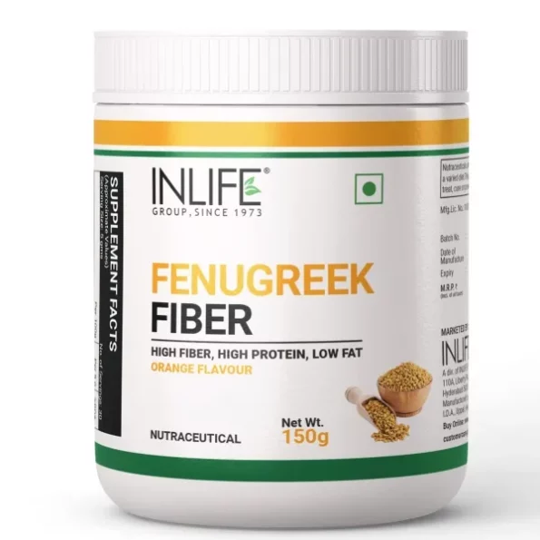 INLIFE Fenugreek Fiber Powder, Gut & Digestive Health, Daily Health Supplement, High Fiber 150g (Orange) available on Herbkart