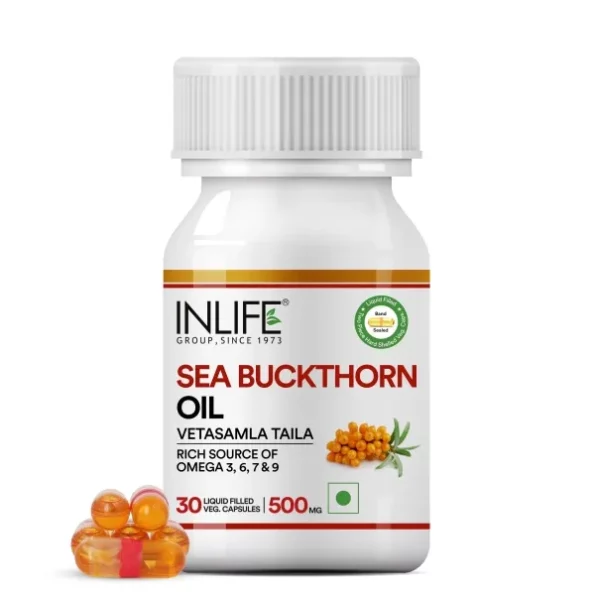 INLIFE Sea Buckthorn Oil Capsules 500mg - 30 Liquid Filled Vegetarian Capsules available on Herbkart