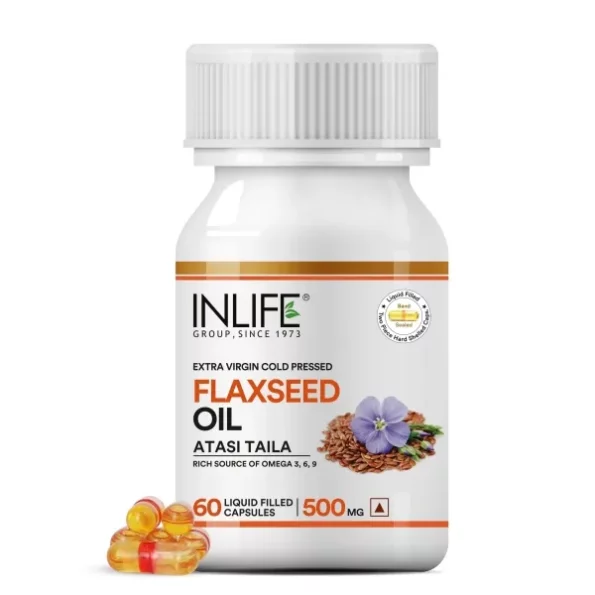 INLIFE Flaxseed Oil Omega 3 6 9 Fatty Acid Supplement - 60 Capsules available on Herbkart