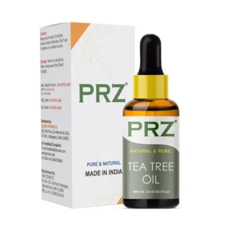 PRZ Tea Tree Essential Oil - Pure Natural & Therapeutic Grade Oil for Aromatherapy Body Massage, Skin Care & Hair Care, 15 ml
