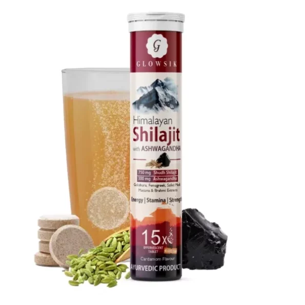 GLOWSIK Himalayan Shilajit Original (750mg) 15 Effervescent Tablets, Cardamom Flavour, Herbkart8t761etBexpKML.webp,