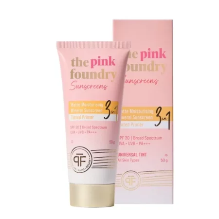 The Pink Foundry Matte Moisturising Mineral Tinted Sunscreen 50 g | SPF 30 PA+++ Broad Spectrum UVA UVB Protection | Zinc Oxide & Shea Butter | for Oily, Sensitive & all skin, Beige