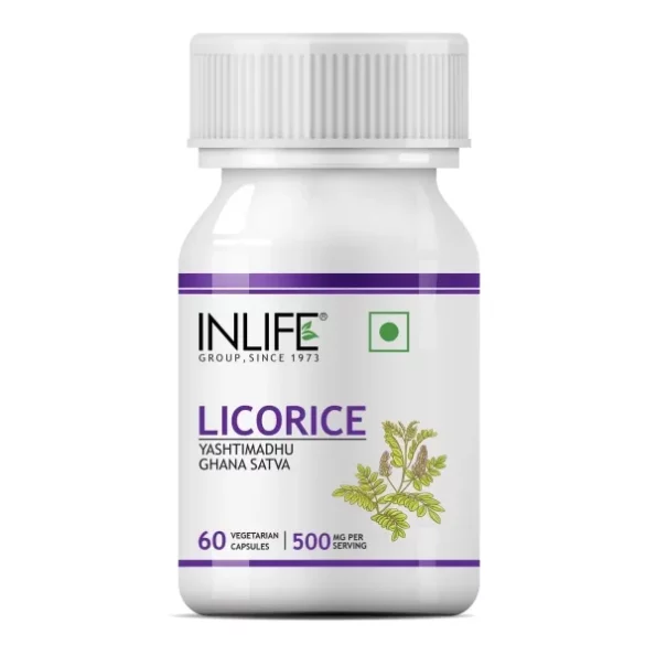 INLIFE Licorice Root Extract (Yastimadhu) 500 mg - 60 Vegetarian Capsules available on Herbkart