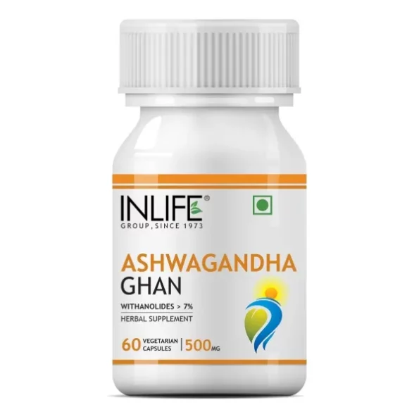 INLIFE Ashwagandha Extract (Withania Somnifera) Supplement, 500mg - 60 Vegetarian Capsules available on Herbkart