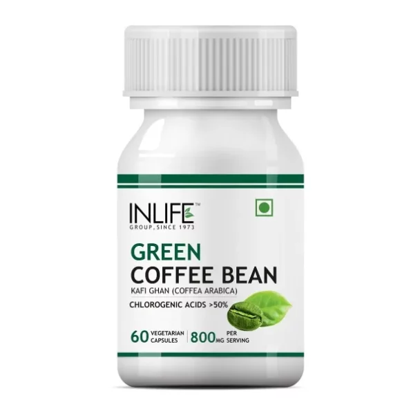 INLIFE Green Coffee Beans Extract Capsules, With 50% Chlorogenic Acid - 800mg - 60 Vegetarian Capsules available on Herbkart