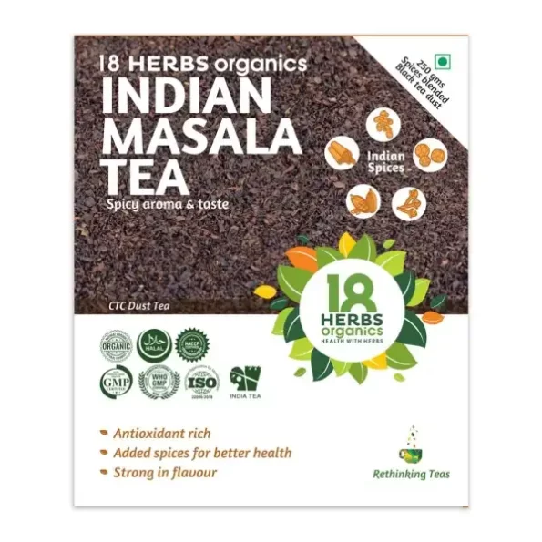 18 Herbs Organics Health with Herbs Indian Masala Tea (250 gram), Herbkart8t771cm4YCxjNL.webp,