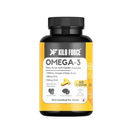 KILOFORCE Omega - 3 Fatty Acids Soft Gelatin Fish Oil Capsule For Men And Women, 60 Omega 3 Fish Oil Capsules 1000mg Omega 3 Fatty Acids with 180 mg EPA & 120 mg DHA Heavy Metal Free