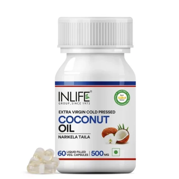 Inlife Coconut Oil Supplement 500 mg - 60 Vegetarian Capsules available on Herbkart