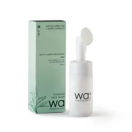 Wa - Japan | Green Tea Foaming Face Wash | Clarifies & Rejuvenates | Parabens, Silicones, Sulphates Free | Oily & Acne-Prone Skin | 100ml | with Exfoliating Brush