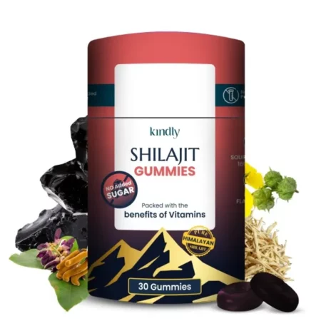 Kindly Health Pure Original Himalayan Shilajit/Shilajeet Gummies for Strength, Stamina & Energy | Immunity Booster with Gokshura and Vitamins | No Added Sugar |Natural Berry Flavour | (30 gummies)