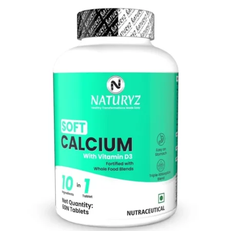 Naturyz Soft Calcium with Plant Vitamin D3 | Highest 10 Nutrients | Easy to Digest | Zinc | Magnesium | Fortified with Whole foods | Faster Absorption Triple Blend | Ideal Supplement for Bone Health & Joint Support - 60 Tablets