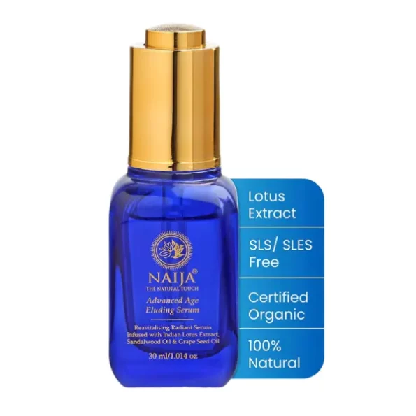 Naija Organics Advanced Age-Defying Serum | ECOCERT Certified | Enriched With Indian Lotus Extract, Sandalwood Oil & Grape Seed Oil | Anti-Ageing Serum | Skin Tone Correction | 30ml, 423716-1.webp, 423716 1