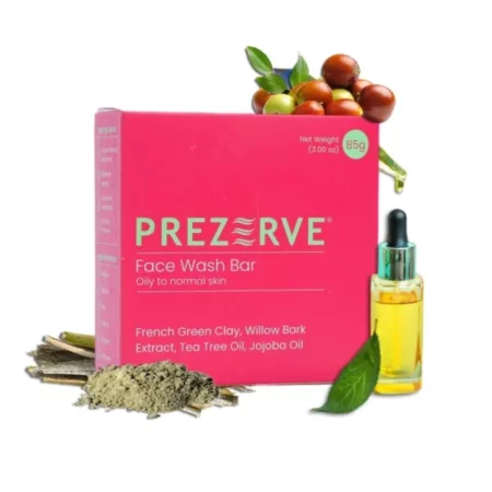 Prezerve - Face Wash Bar for Oily to Normal Skin | 85g | Tea Tree oil | Jojoba oil | French Green Clay | Willow Bark Extract | Sulphate and Paraben Free | Soap Free | Vegan | Unisex