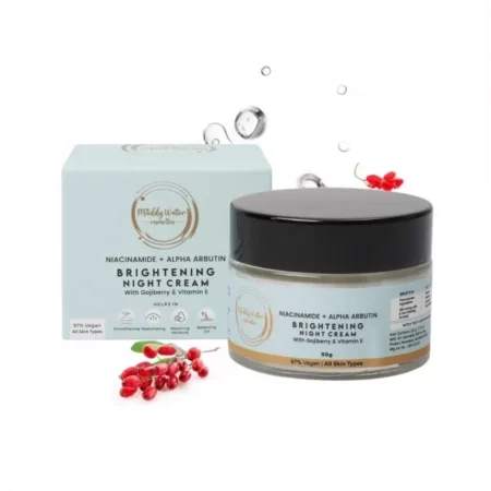 MUDDY WATER Brightening Night Cream - 50gm | Niacinamide, Alpha Arbutin & Vitamin E | Evens Skin Tone & Smoothens Texture | Non-Sticky, 97% Vegan | Hydrating Night Cream for Men & Women, All Skin Types