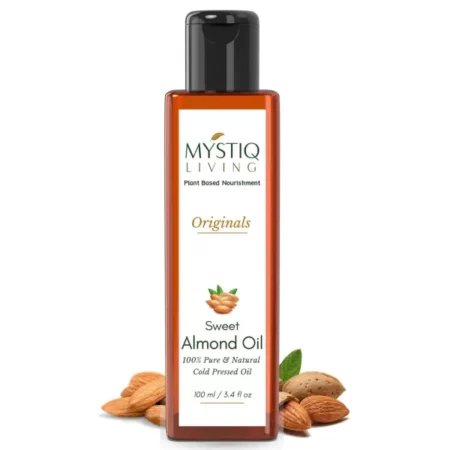 Mystiq Living Sweet Almond Oil for Face, Hair, Baby Massage, Glowing Skin (Badam Rogan) - 100 ML | Cold Pressed, 100% Pure & Natural