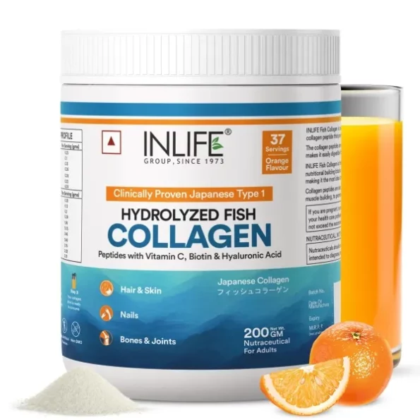 INLIFE Japanese Marine Collagen Supplements (Orange, Fish Collagen, 200g) available on Herbkart