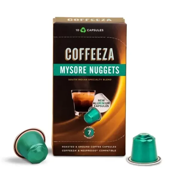 COFFEEZA (Aaa Arabica Grade) Mysore Nuggets Aluminium Coffee Capsules (Specialty Coffee) Intensity 7/10 - (Box Of 10) available on Herbkart