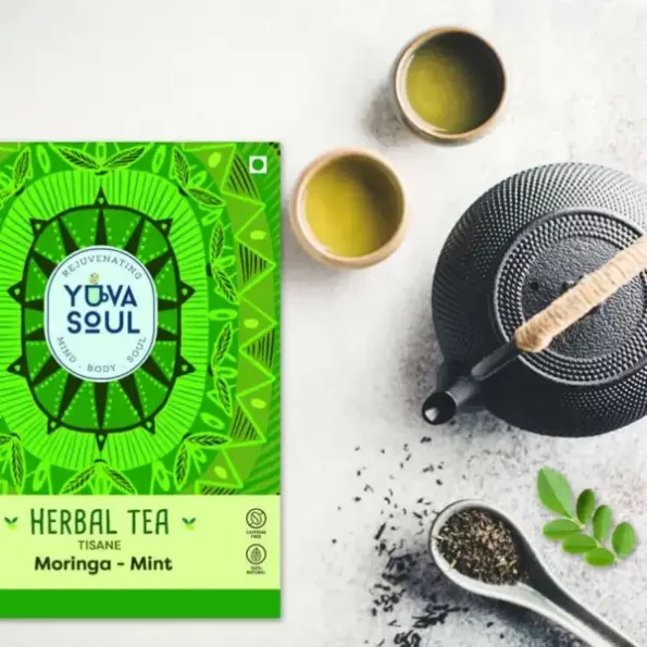 YUVA SOUL Natural Moringa Mint Tea, Caffeine Free 75 Grams available on Herbkart