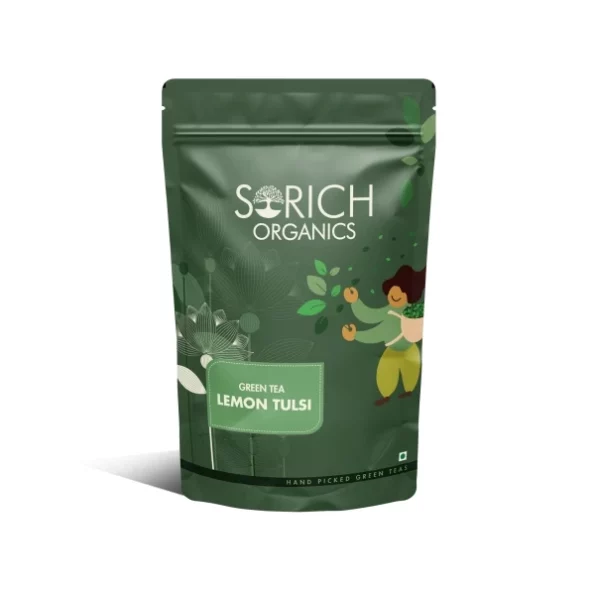 Sorich Organics Lemon Tulsi Green Tea 50g available on Herbkart