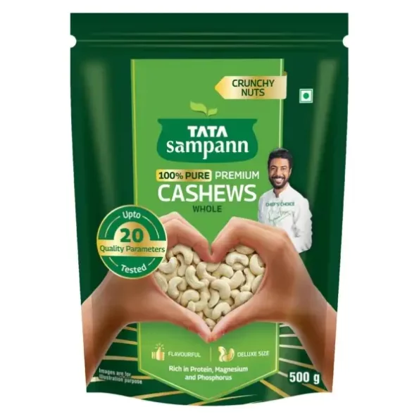 Tata Sampann Pure Cashews Whole, Kaju, 500g available on Herbkart