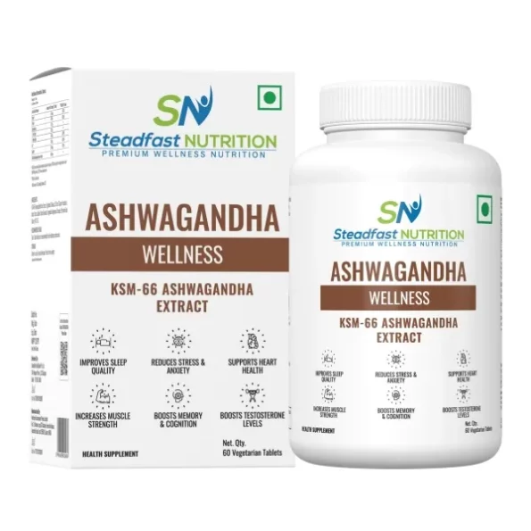 Steadfast Nutrition KSM-66 Ashwagandha Tablets (500mg) 60 Tablets available on Herbkart