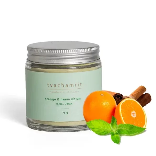 Tvachamrit Organic Orange & Neem Anti-Acne Face Mask 75g available on Herbkart