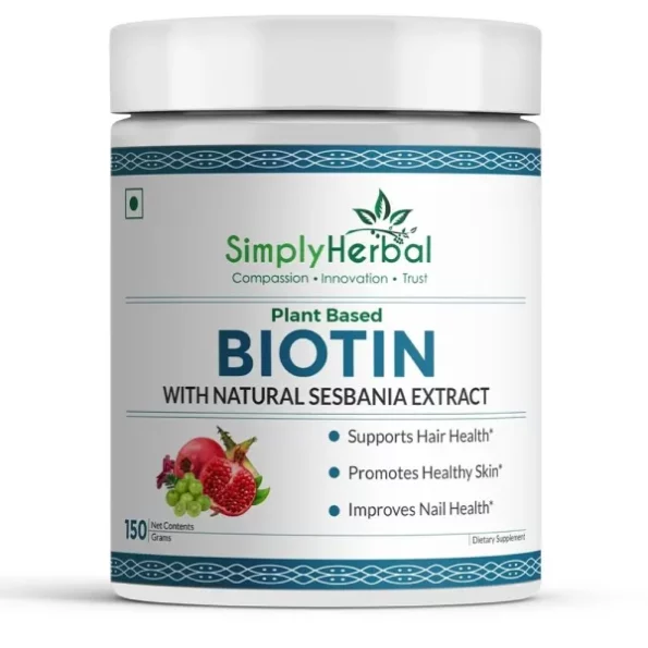 Simply Herbal Natural Biotin Powder Vitamin B7 Supplement 150 gm available on Herbkart