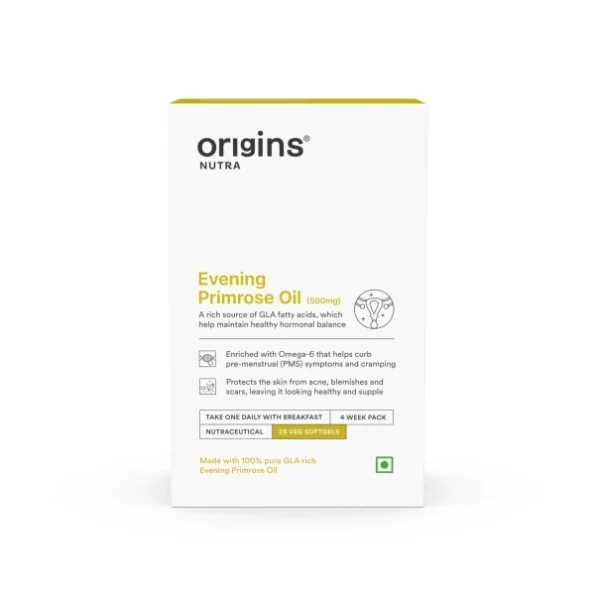 Origins Nutra Evening Primrose Oil | Supports Hormonal Balance, Helps Lower PMS Symptoms, Improves Skin Health| Evening Primrose Oil | GMP Certified | For Men & Women | 28 Veg Soft Gels (Pack of 1), Herbkart8t761OoZdMfN8L.webp, Herbkart8t761OoZdMfN8L