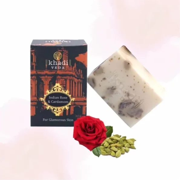 khadi VEDA Indian Rose & Cardamon Premium Bathing Soap Bar for Glamorous Skin, 100 gm each (Pack of 2) available on Herbkart