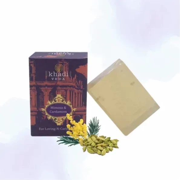 khadi VEDA Mimosa & Cardamon Premium Bathing Soap Bar 100 gm each (Pack of 2), Herbkart8t751O8K82SZTL.webp, Herbkart8t751O8K82SZTL