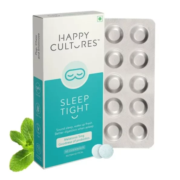 Happy Cultures Sleep Tight Melatonin 5Mg With Probiotic Sleep Deeper & Wake Up, 30 Chewmints available on Herbkart