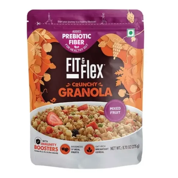 Fit & Flex Baked Granola, Mixed Fruit, Oat Rich Cereal with Real Freeze Dried Fruits 275 GM, Herbkart8t761AebJuQlGL.webp, Herbkart8t761AebJuQlGL