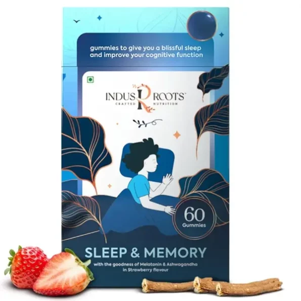 Indus Roots Sleep Gummies for Deep Sleep, With Melatonin 5mg and Ashwagandha, Strawberry Flavor - 60 Gummies available on Herbkart