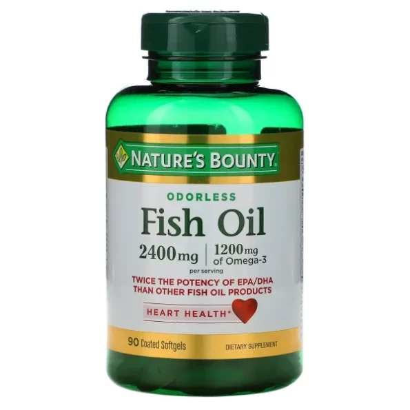 Natures Bounty Fish Oil 2400 Mg Double Strength Odorless Softgels, Omega 3, 90-Count available on Herbkart