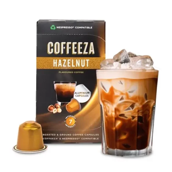 COFFEEZA Hazelnut Flavoured Aluminium Coffee Capsules, Intensity - 7 (10 Capsules) available on Herbkart